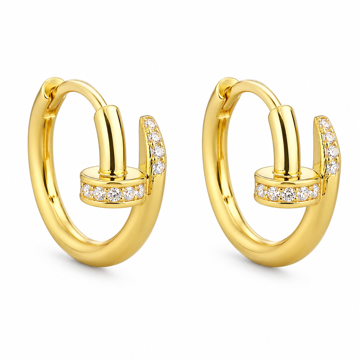 Charming Shiny Crystal Round Hoop Earring For Women Minimalist Nail Shaped Earrings Gold/Silver Trendy Jewelry