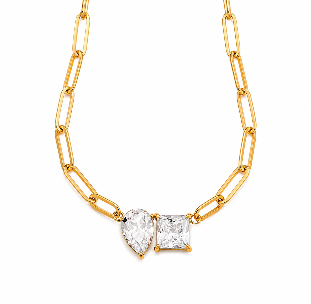 Daisy Allure Golden Radiance Crystal Paperclip Necklace