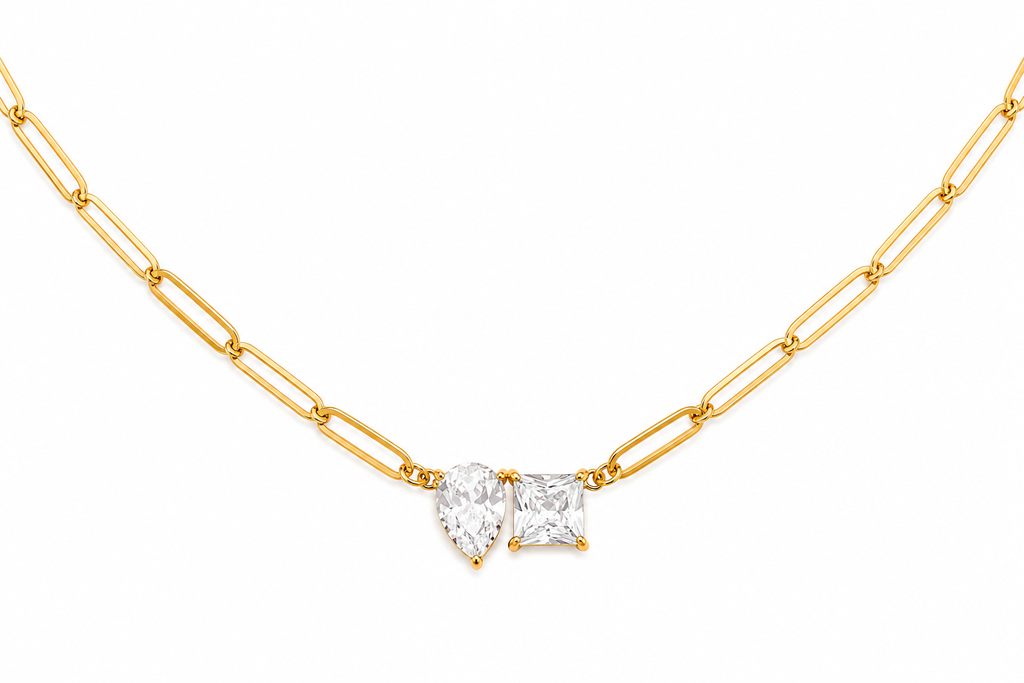 Daisy Allure Golden Radiance Crystal Paperclip Necklace
