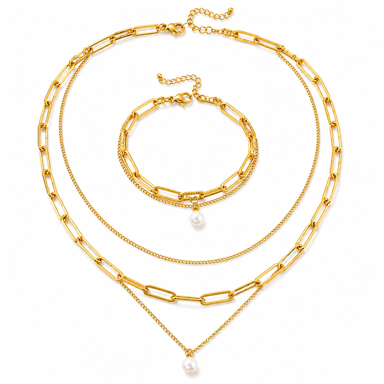 Pearl Luxe Paperclip Jewelry Set