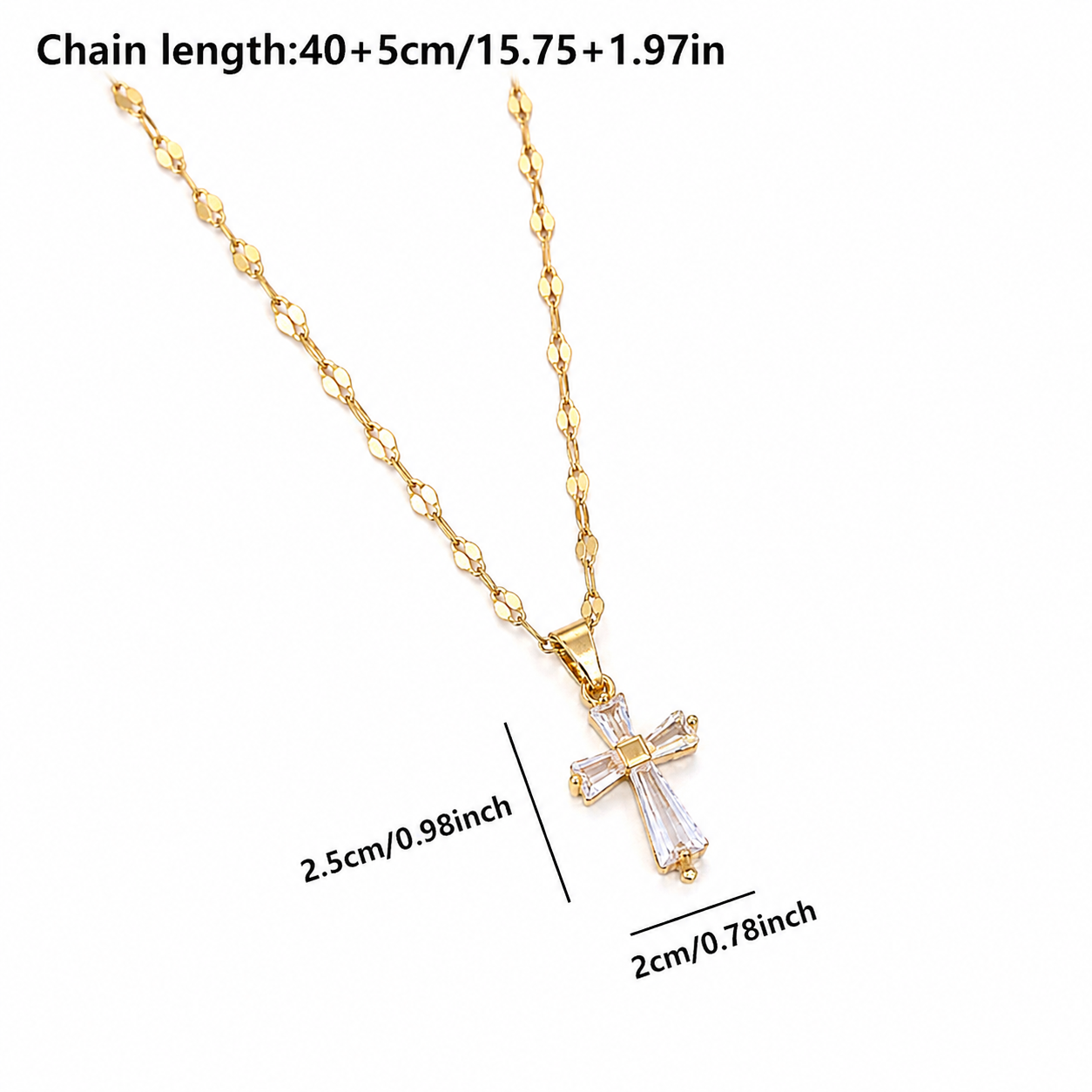Gold Cross Pendant Necklace for Women – Dainty Crystal Cross Necklace, Stainless Steel Chain, Faith Jewelry Gift for Her