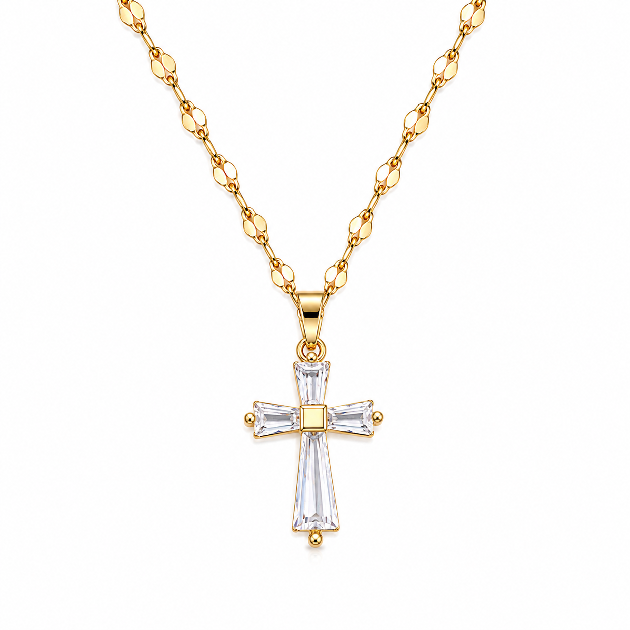 Gold Cross Pendant Necklace for Women – Dainty Crystal Cross Necklace, Stainless Steel Chain, Faith Jewelry Gift for Her
