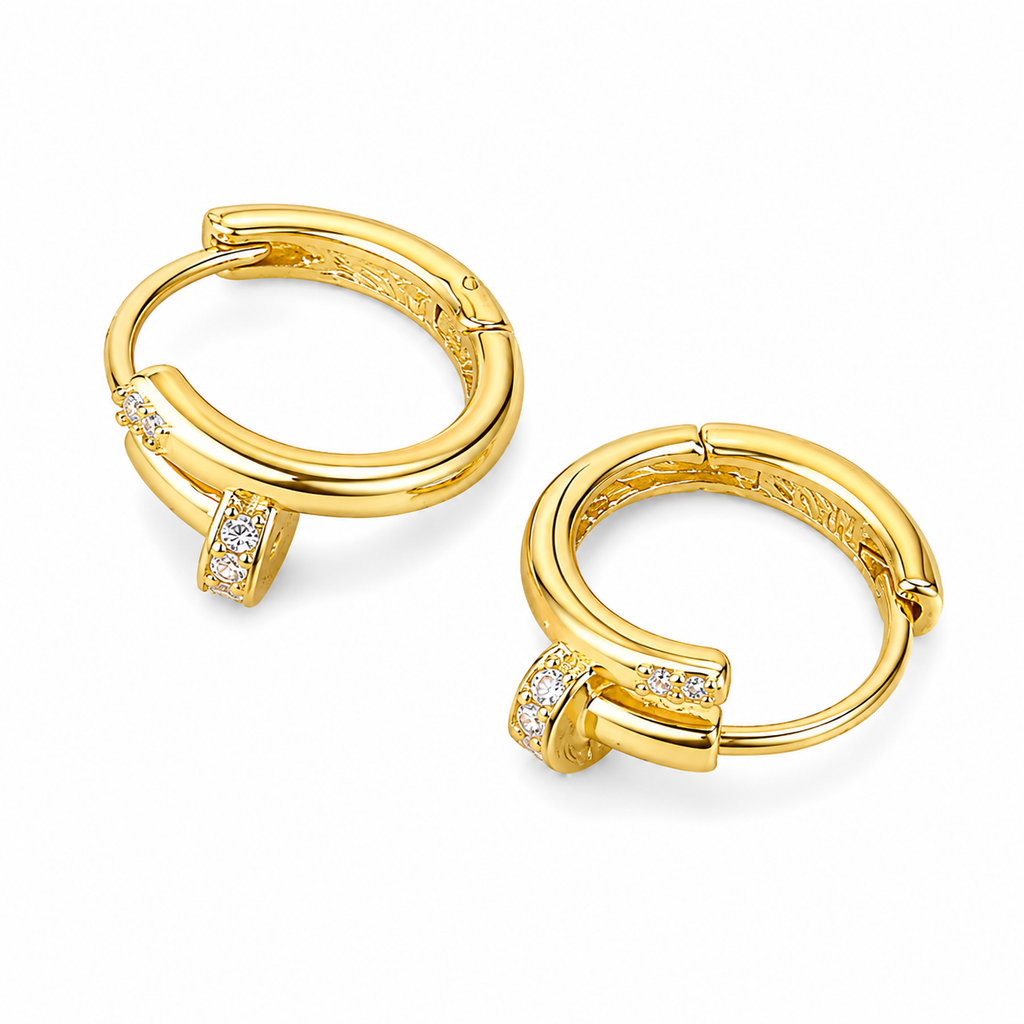 Charming Shiny Crystal Round Hoop Earring For Women Minimalist Nail Shaped Earrings Gold/Silver Trendy Jewelry