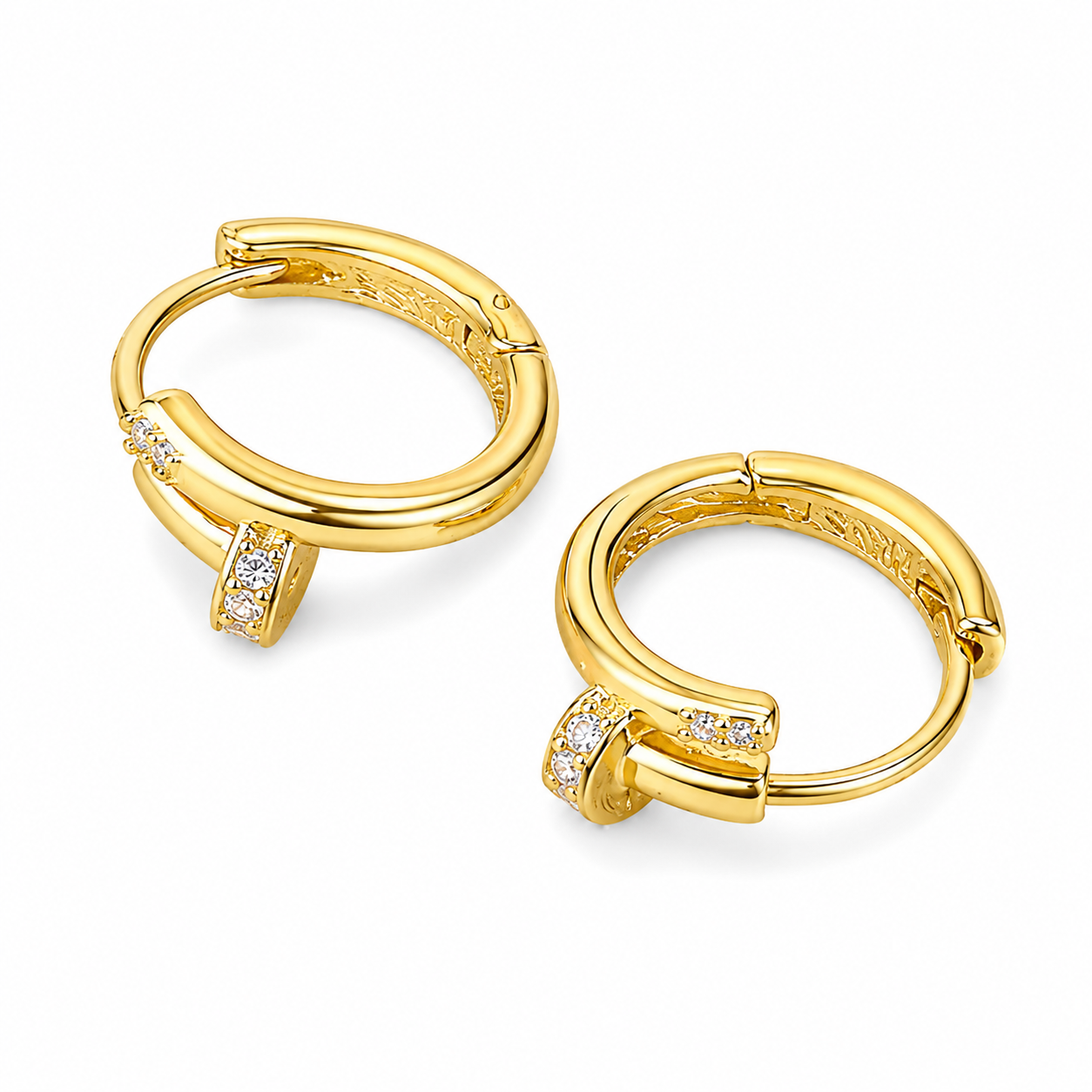 Charming Shiny Crystal Round Hoop Earring For Women Minimalist Nail Shaped Earrings Gold/Silver Trendy Jewelry